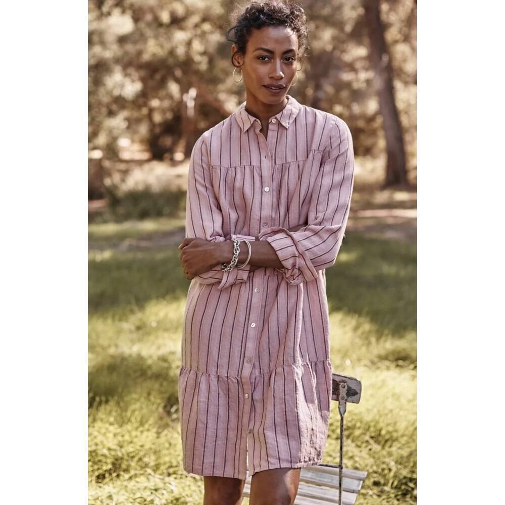 J.Jill Tiered Shirtdress Pink Tulip Multi Size L